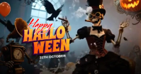 Black Futuristic Happy Halloween Video Wish Facebook Shared Image template