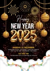 Black Futuristic Happy New Year Greeting Card A4 template