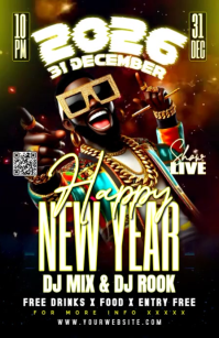 Black Futuristic Happy New Year Party 2026 Half Page Wide template