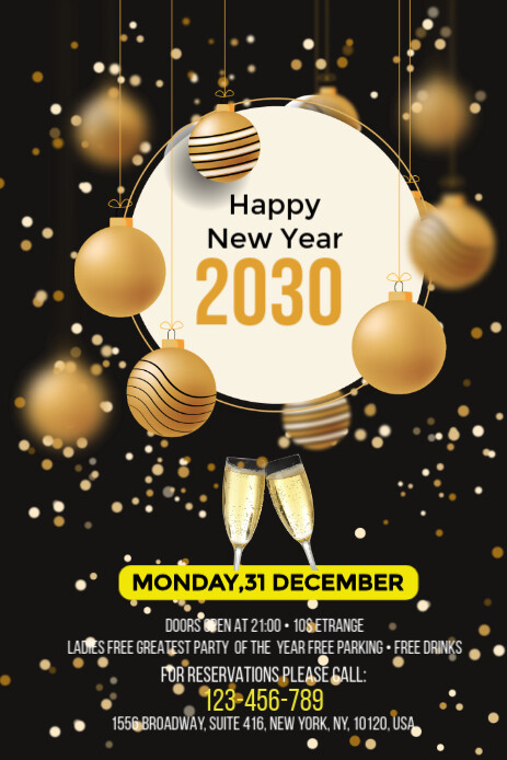 Black Futuristic Happy New Year Party Flyer Pinterest Graphic Template ...