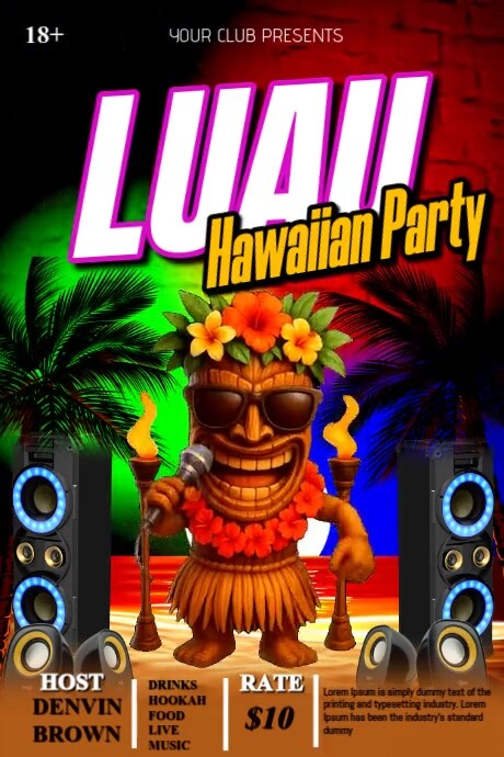 Black Futuristic Luau Party Invitation Poster Cartaz template