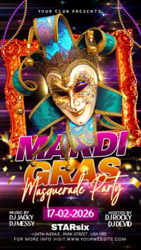 Black Futuristic Mardi Gras Masquerade Party Flyer Instagram Story template