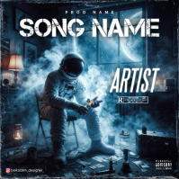 Black Futuristic Music astronaut alone in room Album Cover Capa de álbum template