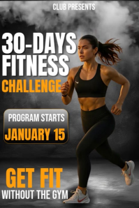 Black Futuristic New Year Fitness Challenge Video  Pinterest Graphic template