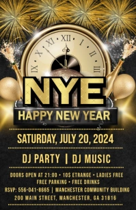 Black Futuristic Nye New Year party Tabloid Tablóide template