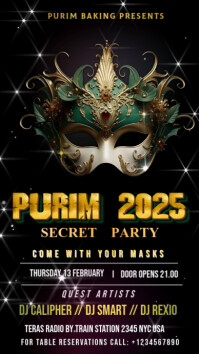 สีดำ Black Futuristic Purim 2025 Anniversary  Instagram Story Instagram Story Template