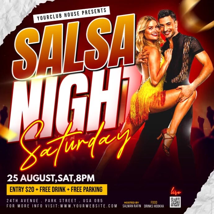 Black Futuristic Salsa Night Video Ads Flyer Instagram Post Wpis na Instagrama template