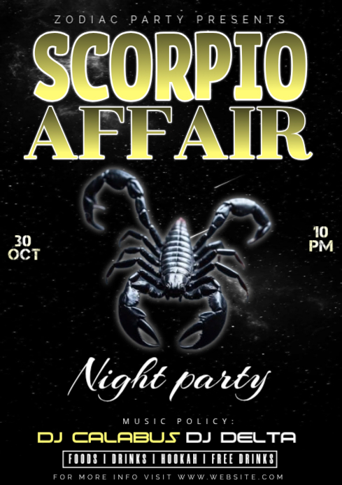 Black Scorpio Zodiac Party A4 Template | PosterMyWall