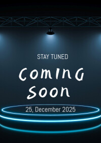 Black Futuristic Stay Tuned Coming Soon  A4 template