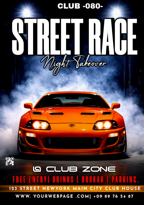 Real Street Racing Events Black Futuristic Street Racing Event A5 Template | PosterMyWall