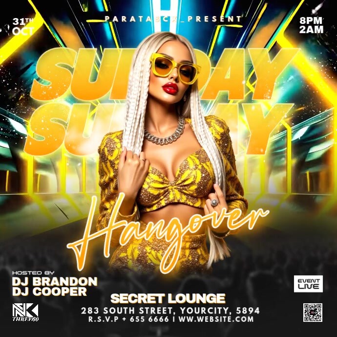 Black Futuristic Sunday Night Hangover Party Square (1:1) template