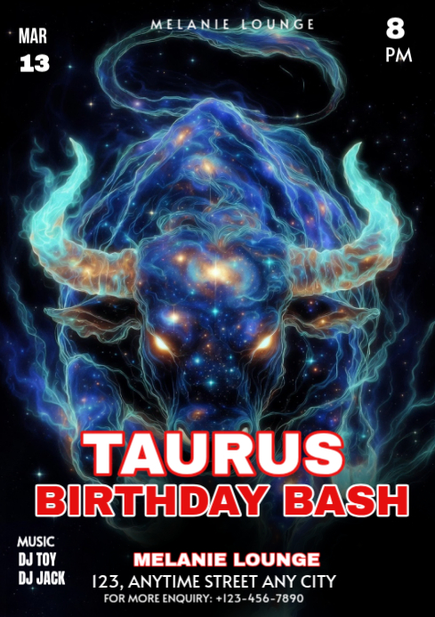Black Futuristic Taurus Birthday Bash A3 Template | PosterMyWall