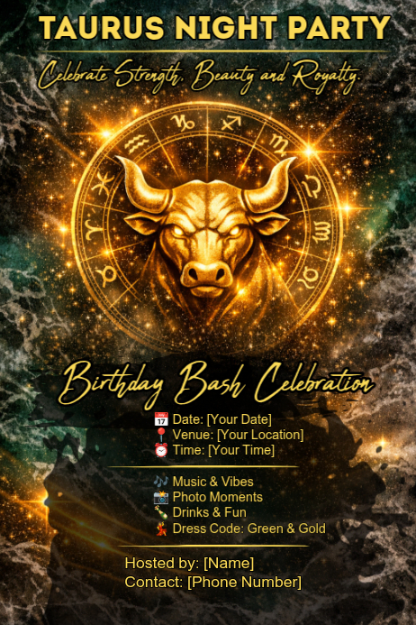 Black Futuristic Taurus Night Party Poster Template | PosterMyWall