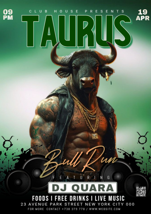 Black Futuristic Taurus Party A4 Template | PosterMyWall