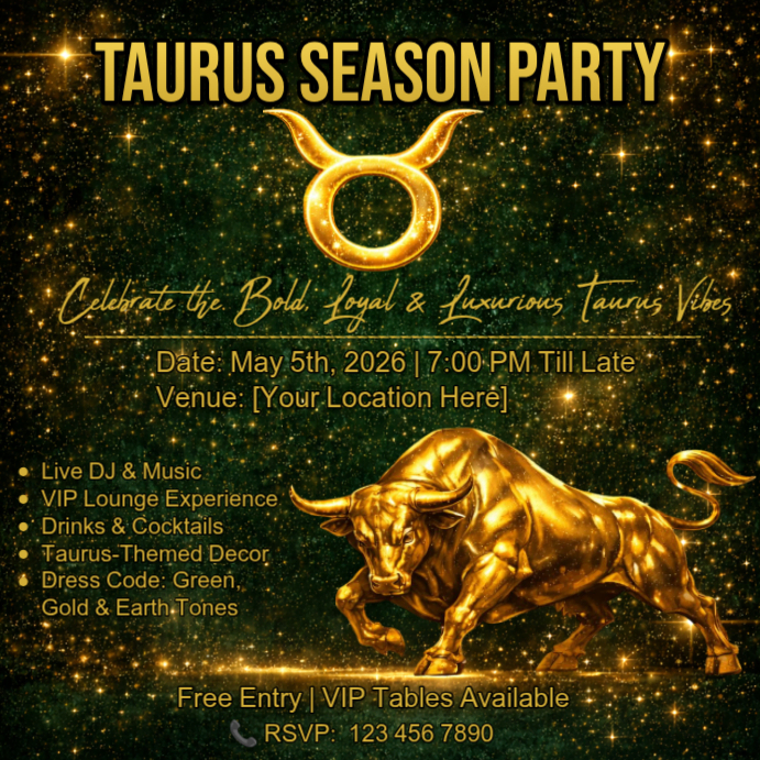 Copy of Black Futuristic Taurus Season Party Instagram Post | PosterMyWall