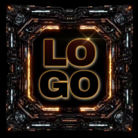 Black Futuristic Teck Logo Video Square Logótipo template