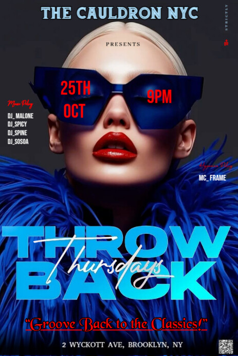 Black Futuristic The Image Is A Vertical Flyer Design For An Event Called "throwback Thursdays." Pin Pinterest Graphic template