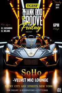 Black Futuristic This Is A Sleek And Modern Digital Flyer For A "thank God It's Groove Friday" Event Ihluzo le-Pinterest template