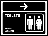Black Futuristic Toilets Direction Sign Template – Men & Women Restroom Symbol With Arrow Yard Sign