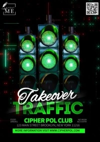 Black Futuristic Traffic Neon Green A4 template