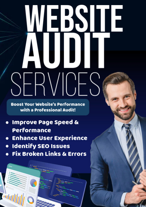 Black Futuristic Website Audit Services A2 template