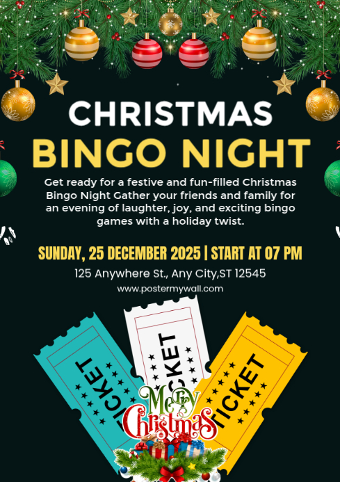 Black Geometric Christmas Bingo Night A4 Template | PosterMyWall