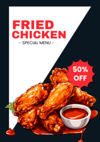 Black Geometric Fried Chicken Sale 50% Off A2 template