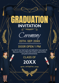 Black Geometric Graduation Ceremony A4 template