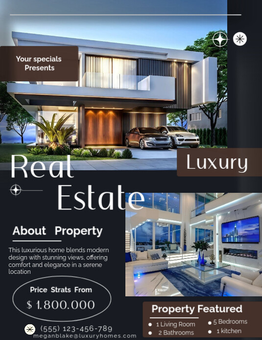 Copy of Black Geometric Luxury Real Estate Flyer (us Letter) | PosterMyWall