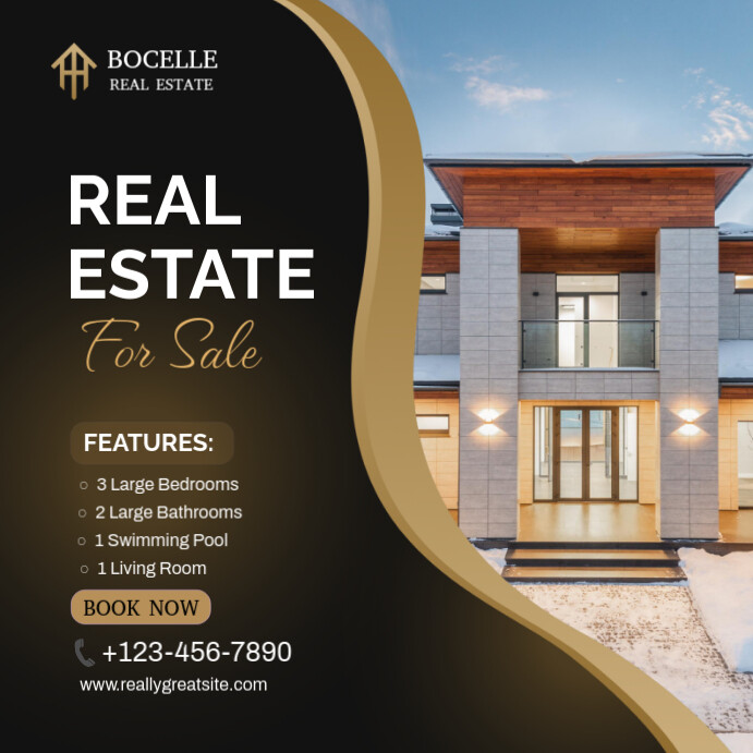 Black Geometric Real Estate For Sale Instagram Post Template | PosterMyWall