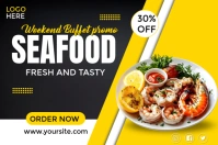 Black Geometric Seafood Weekend Buffet Promo  Banner 4' × 6' template