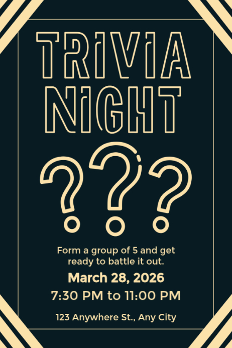 Black Geometric Trivia Night Event Poster Template | PosterMyWall