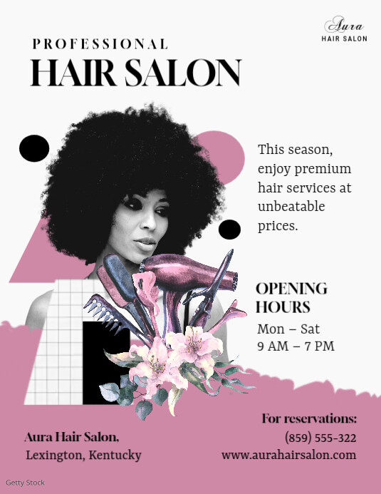 Black girl hairdresser flyer Ulotka (US Letter) template