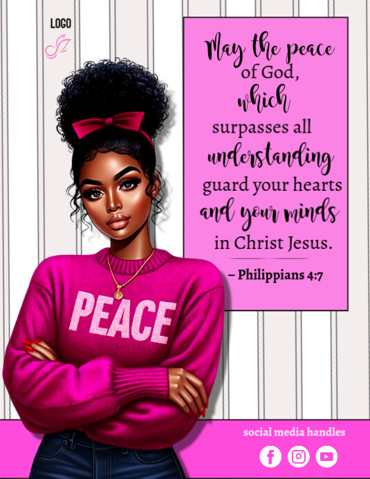 Black Girl Pink Peace Bible Quotes, Bible Quo Volantino (US Letter) template