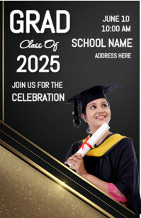 Black gold Abstract Graduation card Half Page Wide template