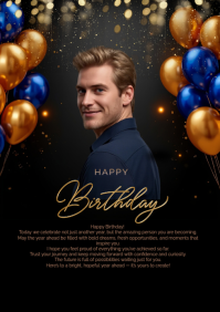 Black gold blue Joyful Birthday Celebration A4 template