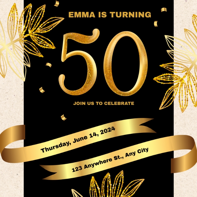 Copy of black gold elegant emma birthday party | PosterMyWall