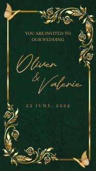 Black Gold Floral Wedding Invitation video In Instagram Story template