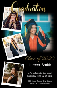Black gold Graduation Invitation Half Page Wide template