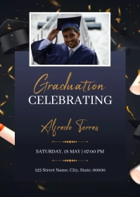 Black Gold Graduation Invitation A6 template
