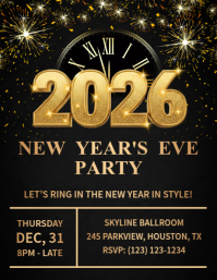 Black Gold Maximalist New Year's Eve Party Flyer (us Letter) template