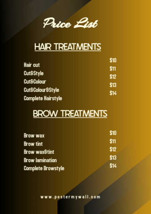 Black Gold Modern Minimal Price List Hair Brow Treatments A4 Black Gold Modern Minimal Price List Hair Brow Treatments A4