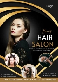 Black Gold Modern Beauty Hair Salon Flyer Pot A4 template