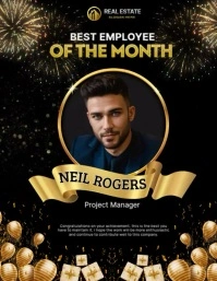 Black Gold Modern Best Employee Instagram Pos Volante (Carta US) template