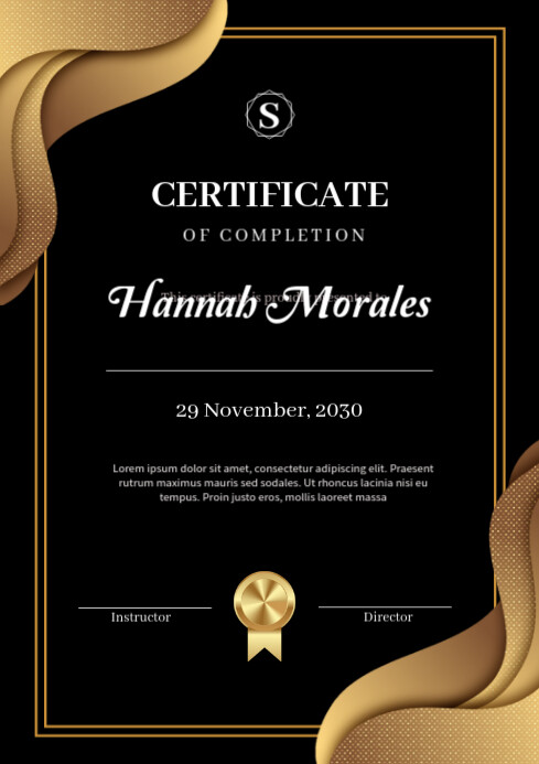 Black Gold Modern Workshop Completion Certificate A4 template