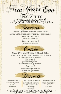 Black Gold New Year's Eve Dinner Special Menu Halfbladsy Breed template