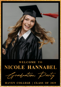 Black Gold Professional Graduation Party Welcome Sign With Photo A1 template