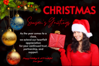 Black Gold Season’s Greetings Corporate Holiday Card Template with Photo and Elegant Festive Message Vlag