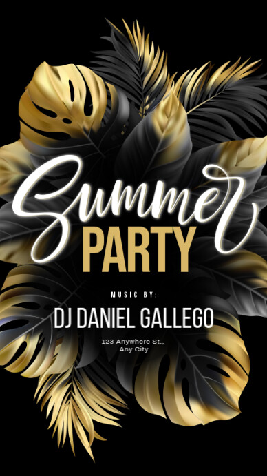 Black Gold Tropical Palm Leaves Summer Party Promotional Instagram Story template