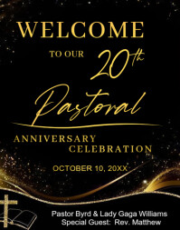 Black Golden Pastoral Anniversary Celebration Invitation & Event Flyer Poster/wallboard Plakat/vægtavle template